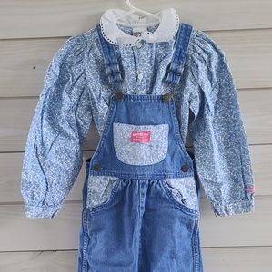 Vintage Girls OshKosh B'gosh Jean Overalls with Matching Top